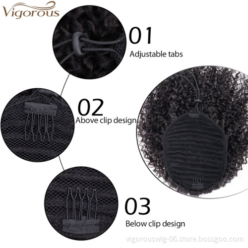 Vigorous Messy Curly Hairpieces Afro Kinky Curly Hair Extension for Women Synthetic Short Drawstring Ponytail Hairpiece